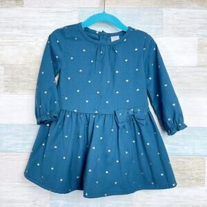 Carters Gold Foil Heart Dress Blue Fit & Flare Bow Toddler Girl 18M 18 Months
